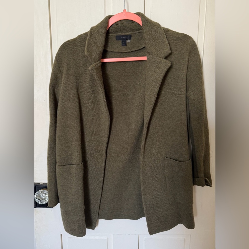 J. Crew 100% Merino Wool Olive Sweater Blazer